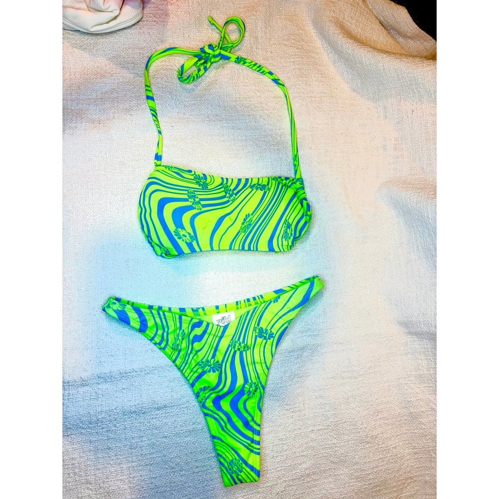 Wild Fable Set - Halter Bralette Bikini Top & Green/Blue Swirl